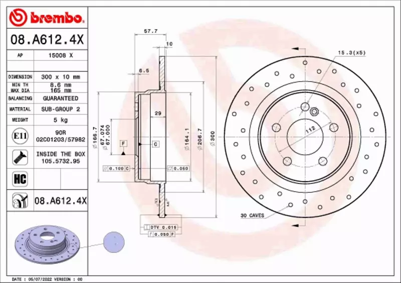 BREMBO TARCZA HAMULCOWA 08.A612.4X 