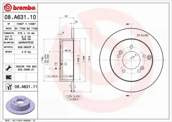 BREMBO TARCZE+KLOCKI TYŁ KIA CARENS III 275MM 