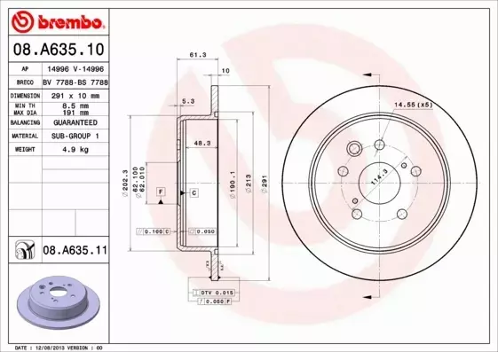 BREMBO TARCZE HAMULCOWE TYŁ 08.A635.11 