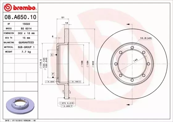 BREMBO TARCZE HAMULCOWE TYŁ 08.A650.10 