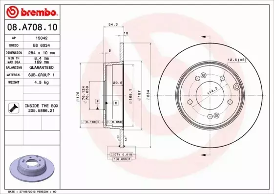 BREMBO TARCZE HAMULCOWE TYŁ 08.A708.11 