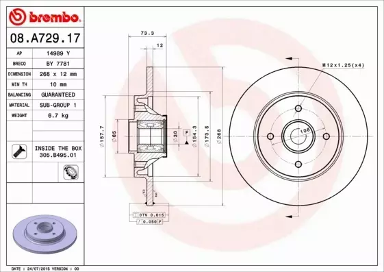  BREMBO TARCZE+KLOCKI TYŁ CITROEN BERLINGO II 268MM 