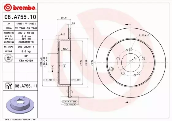 BREMBO Tarcza hamulcowa 08.A755.10 