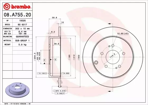 BREMBO TARCZE HAMULCOWE TYŁ 08.A755.20 