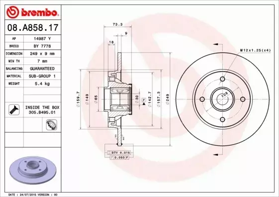  BREMBO TARCZE+KLOCKI PRZÓD+TYŁ PEUGEOT 308 283MM 