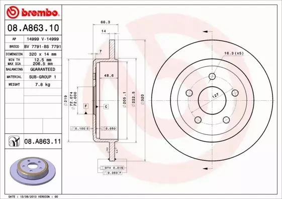 BREMBO TARCZE+KLOCKI TYŁ GRAND CHEROKEE III 320MM 