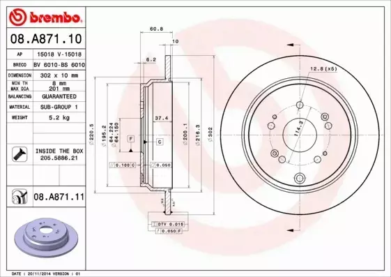 BREMBO Tarcza hamulcowa 08.A871.10 