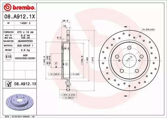 BREMBO TARCZE HAMULCOWE TYŁ 08.A912.1X 