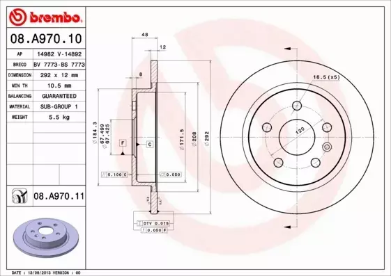 BREMBO TARCZE+KLOCKI TYŁ SAAB 9-5 YS3G 292MM 