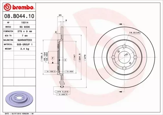 BREMBO Tarcza hamulcowa 08.B044.10 