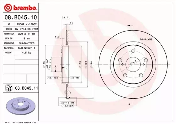 BREMBO TARCZE+KLOCKI P+T TOYOTA AVENSIS T27 295MM 