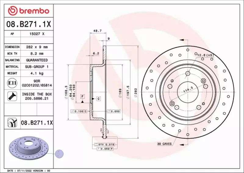 BREMBO TARCZA HAMULCOWA 08.B271.1X 