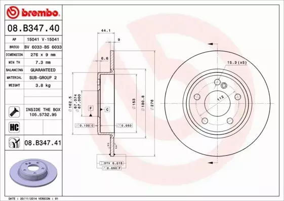 BREMBO TARCZE+KLOCKI TYŁ MERCEDES A W176 276MM 