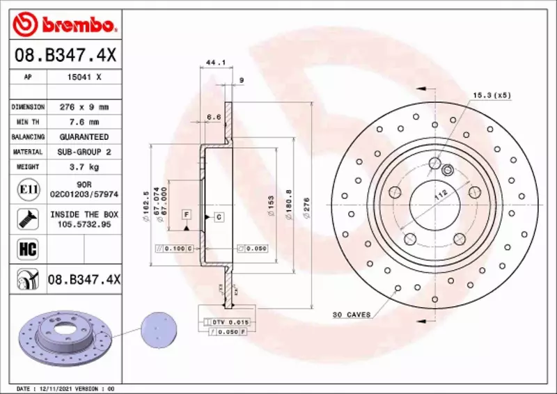 BREMBO TARCZA HAMULCOWA 08.B347.4X 