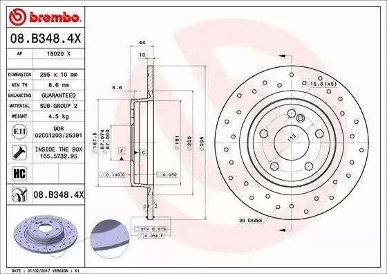 BREMBO TARCZE HAMULCOWE TYŁ 08.B348.4X 