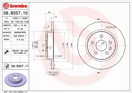 BREMBO TARCZE HAMULCOWE TYŁ 08.B357.11 