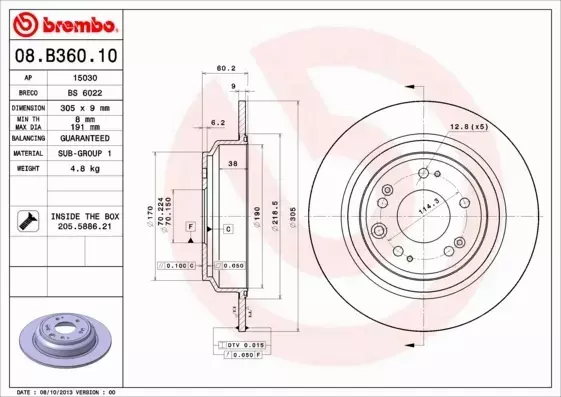 BREMBO TARCZE HAMULCOWE TYŁ 08.B360.10 