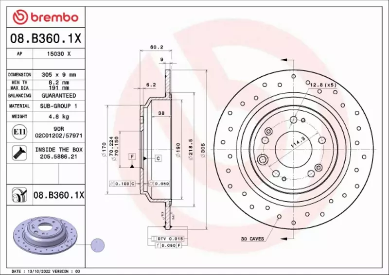 BREMBO TARCZA HAMULCOWA 08.B360.1X 