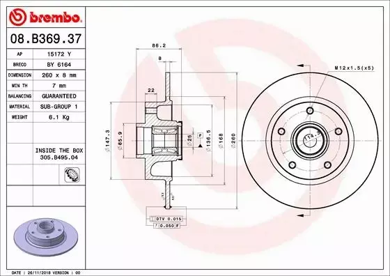 BREMBO TARCZE+KLOCKI TYŁ RENAULT MEGANE IV 260MM 