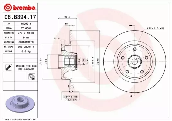 BREMBO TARCZE+KLOCKI TYŁ RENAULT MEGANE II 270MM 