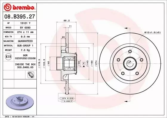 BREMBO TARCZE+KLOCKI TYŁ MERCEDES CITAN 415 274MM 