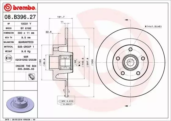 BREMBO TARCZE HAMULCOWE 08.B396.27 