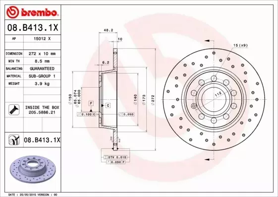 BREMBO TARCZE HAMULCOWE TYŁ 08.B413.1X 