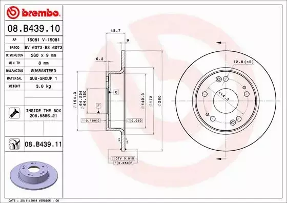 BREMBO TARCZE+KLOCKI TYŁ HONDA ACCORD VII 260MM 