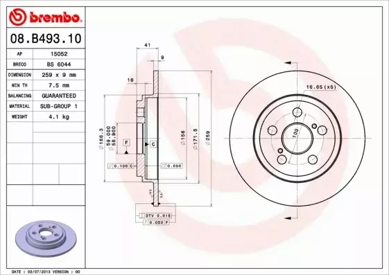 BREMBO TARCZE HAMULCOWE TYŁ 08.B493.10 