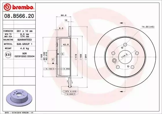 BREMBO TARCZA HAMULCOWA 08.B566.21 