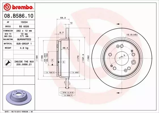 BREMBO TARCZE HAMULCOWE TYŁ 08.B586.10 