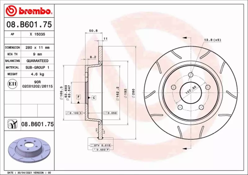 BREMBO TARCZA HAMULCOWA 08.B601.75 