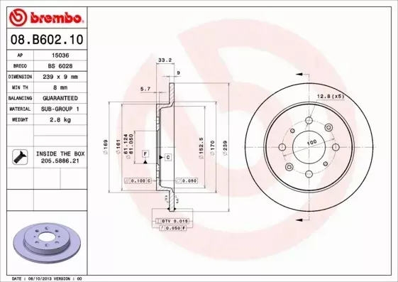 BREMBO TARCZE HAMULCOWE TYŁ 08.B602.10 