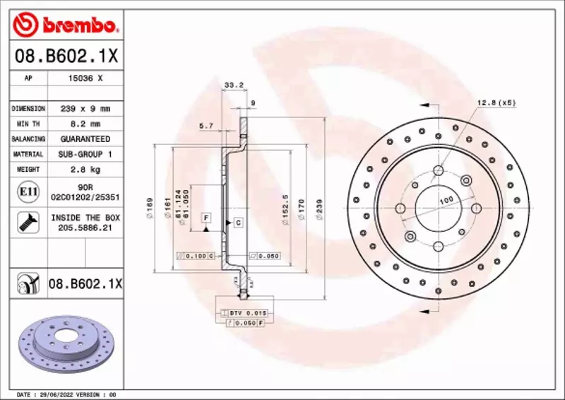 BREMBO TARCZA HAMULCOWA 08.B602.1X 