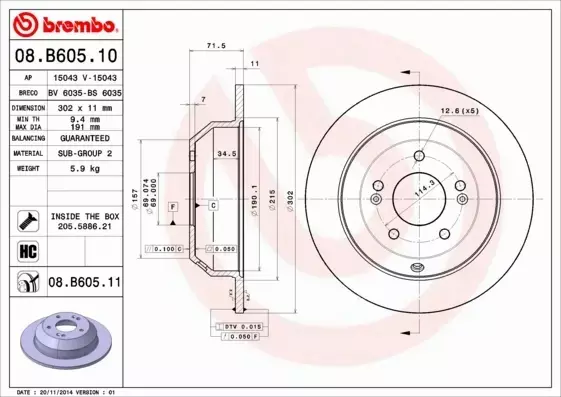 BREMBO TARCZE+KLOCKI T KIA SORENTO II XM 302MM 