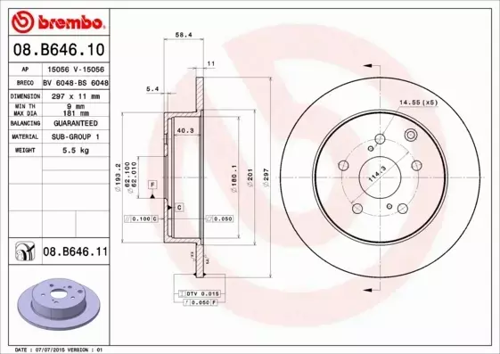 BREMBO TARCZE+KLOCKI TYŁ TOYOTA VERSO R2 297MM 