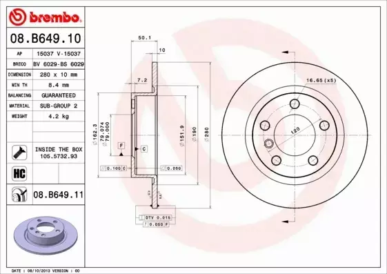 BREMBO TARCZE+KLOCKI TYŁ MINI R60 R61 280MM 