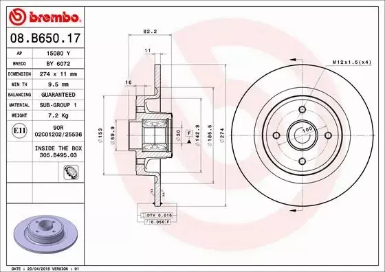 BREMBO Tarcza hamulcowa 08.B650.17 