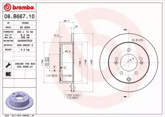 BREMBO TARCZE HAMULCOWE TYŁ 08.B667.11 