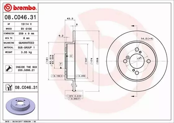 BREMBO TARCZE HAMULCOWE TYŁ 08.C046.31 