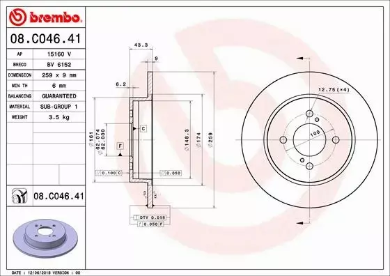 BREMBO Tarcza hamulcowa 08.C046.41 