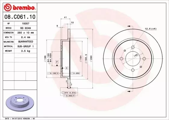 BREMBO TARCZE HAMULCOWE TYŁ 08.C061.10 