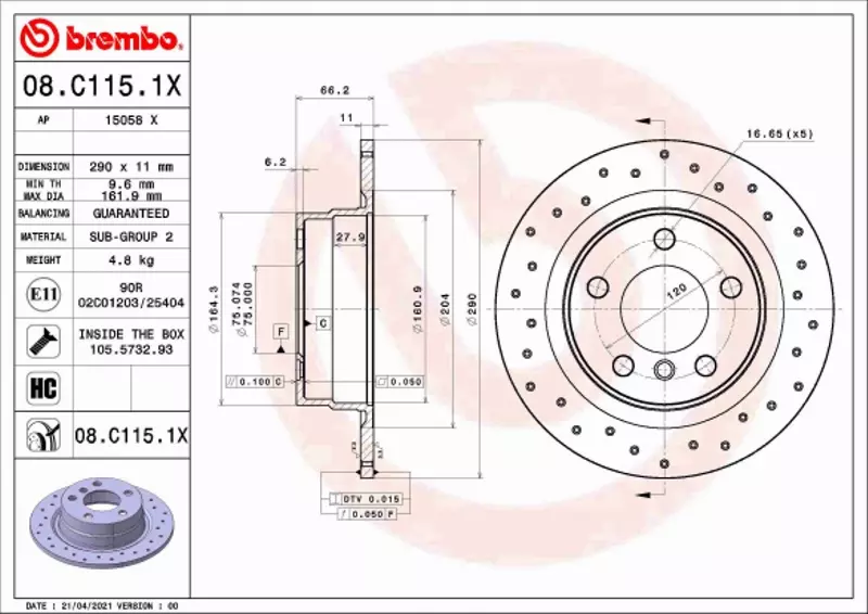 BREMBO TARCZA HAMULCOWA 08.C115.1X 