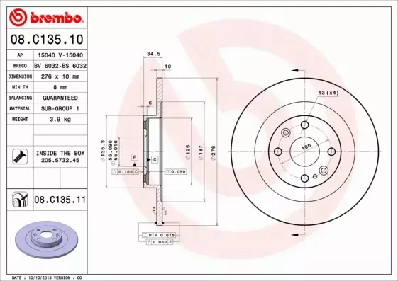 BREMBO TARCZE+KLOCKI TYŁ MAZDA MX-5 NB 276MM 