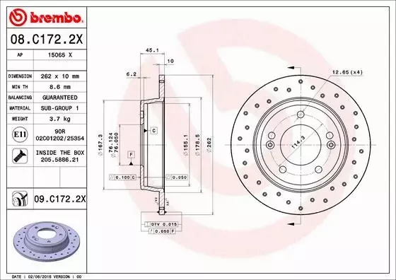 BREMBO TARCZE HAMULCOWE TYŁ 08.C172.2X 