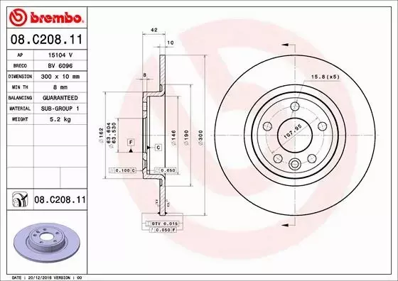 BREMBO TARCZE HAMULCOWE TYŁ 08.C208.11 