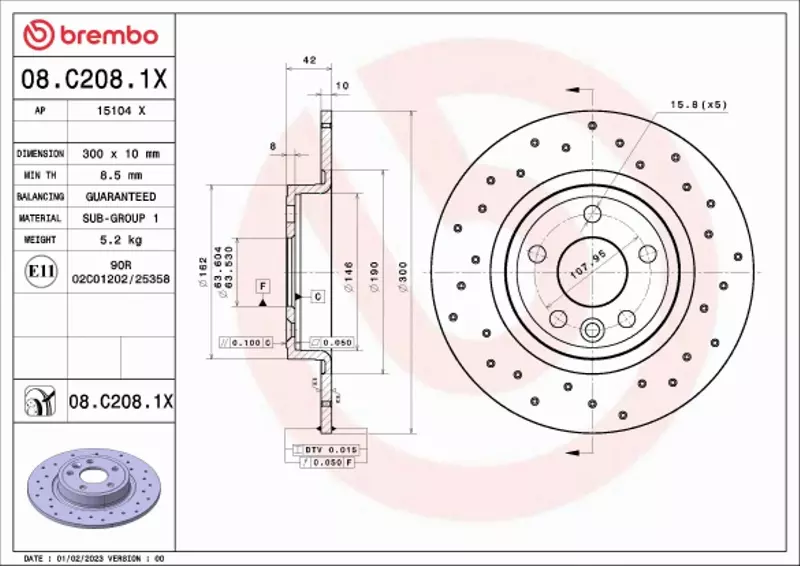 BREMBO TARCZA HAMULCOWA 08.C208.1X 