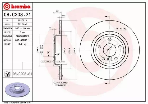 BREMBO TARCZE HAMULCOWE TYŁ 08.C208.21 