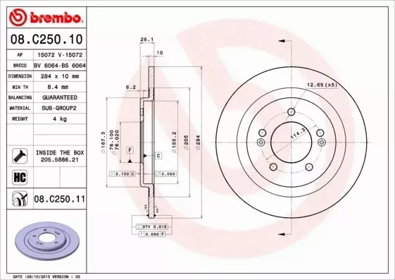 BREMBO TARCZE+KLOCKI TYŁ HYUNDAI I30 II 284MM 