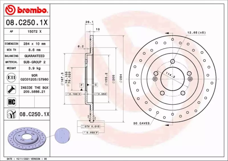 BREMBO TARCZA HAMULCOWA 08.C250.1X 